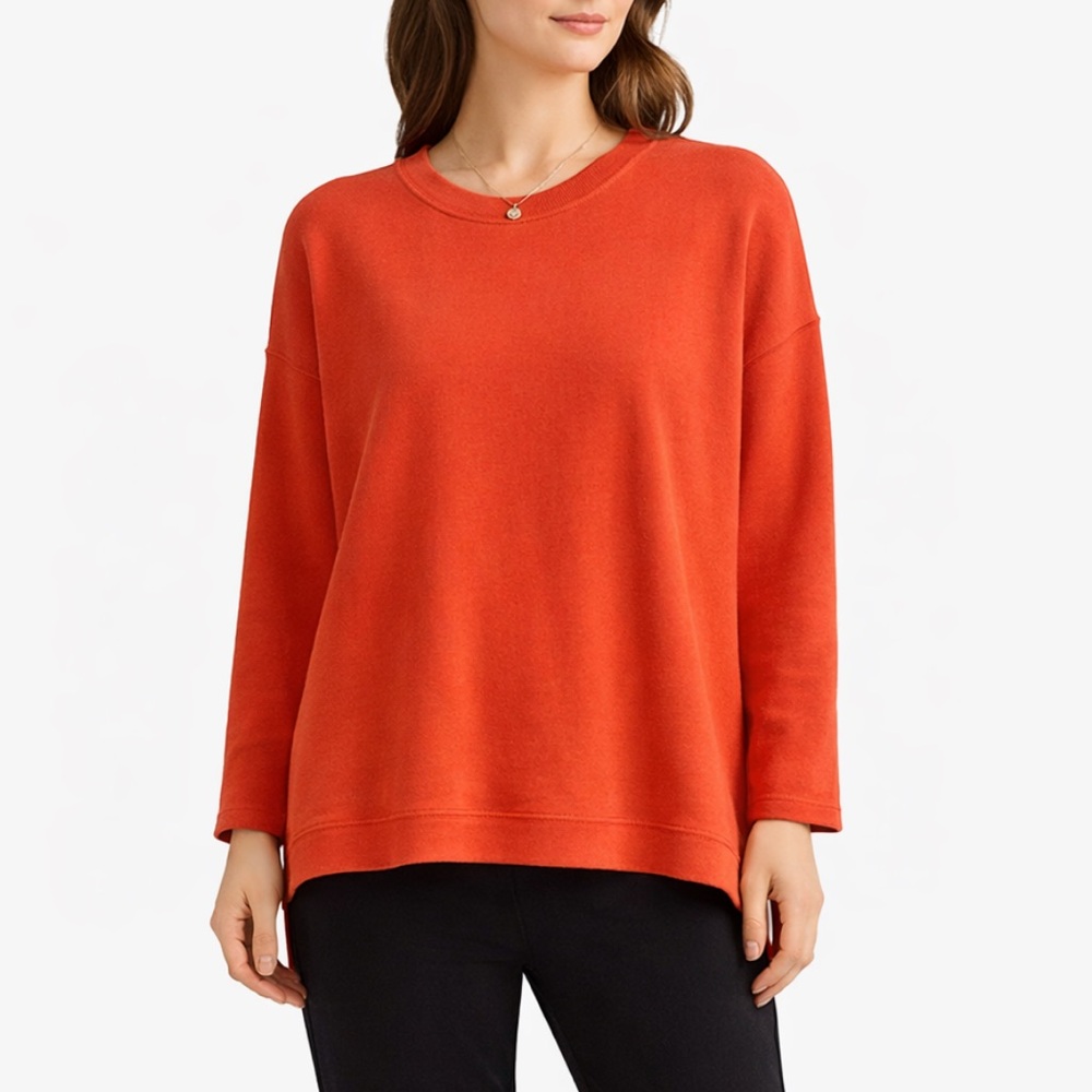 EILEEN FISHER Organic Cotton Pullover Crewneck Sweater Boxy Relaxed Comfort Sz M